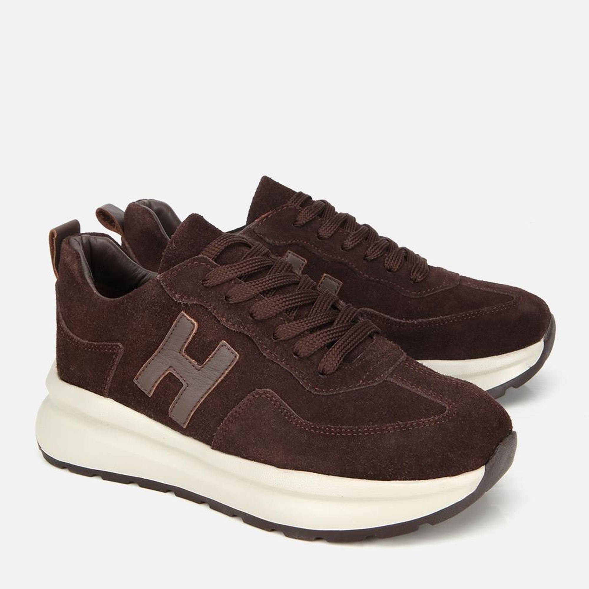 Kadın Süet Deri Kahverengi Kalın Tabanlı Comfort Spor Ayakkabı