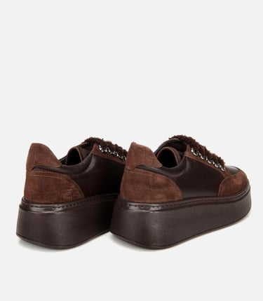  Kadın Deri Kahverengi Bağcık Detaylı Kalın Tabanlı Spor Ayakkabı