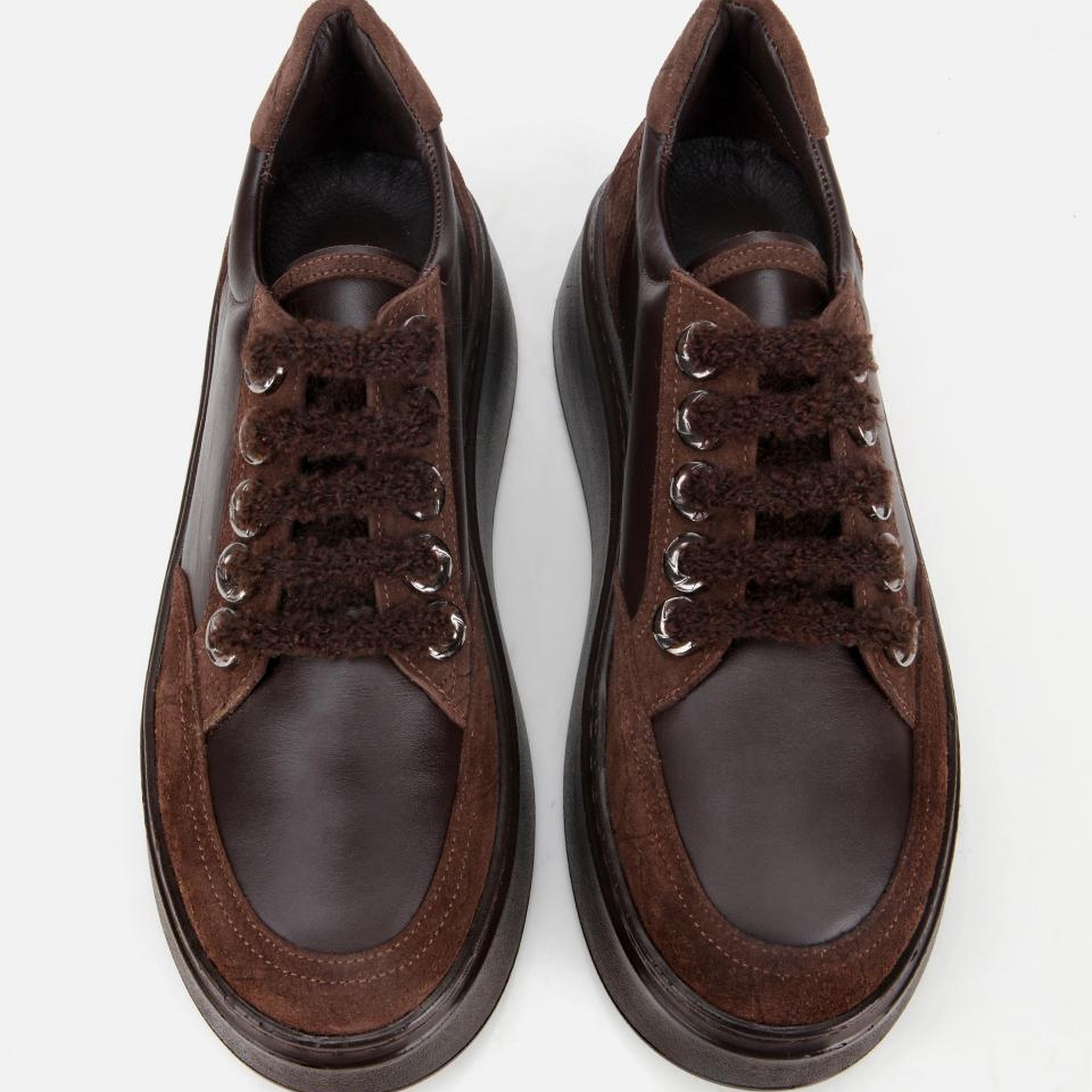 Kadın Deri Kahverengi Bağcık Detaylı Kalın Tabanlı Spor Ayakkabı