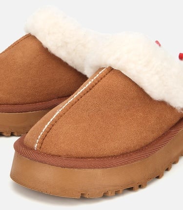  Kadın Süet Taba İçi Kürklü Düz Terlik