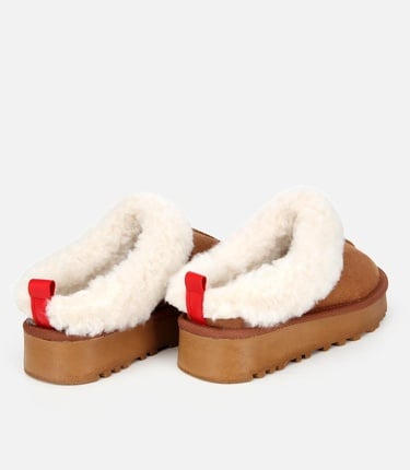  Kadın Süet Taba İçi Kürklü Düz Terlik