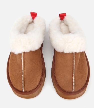  Kadın Süet Taba İçi Kürklü Düz Terlik