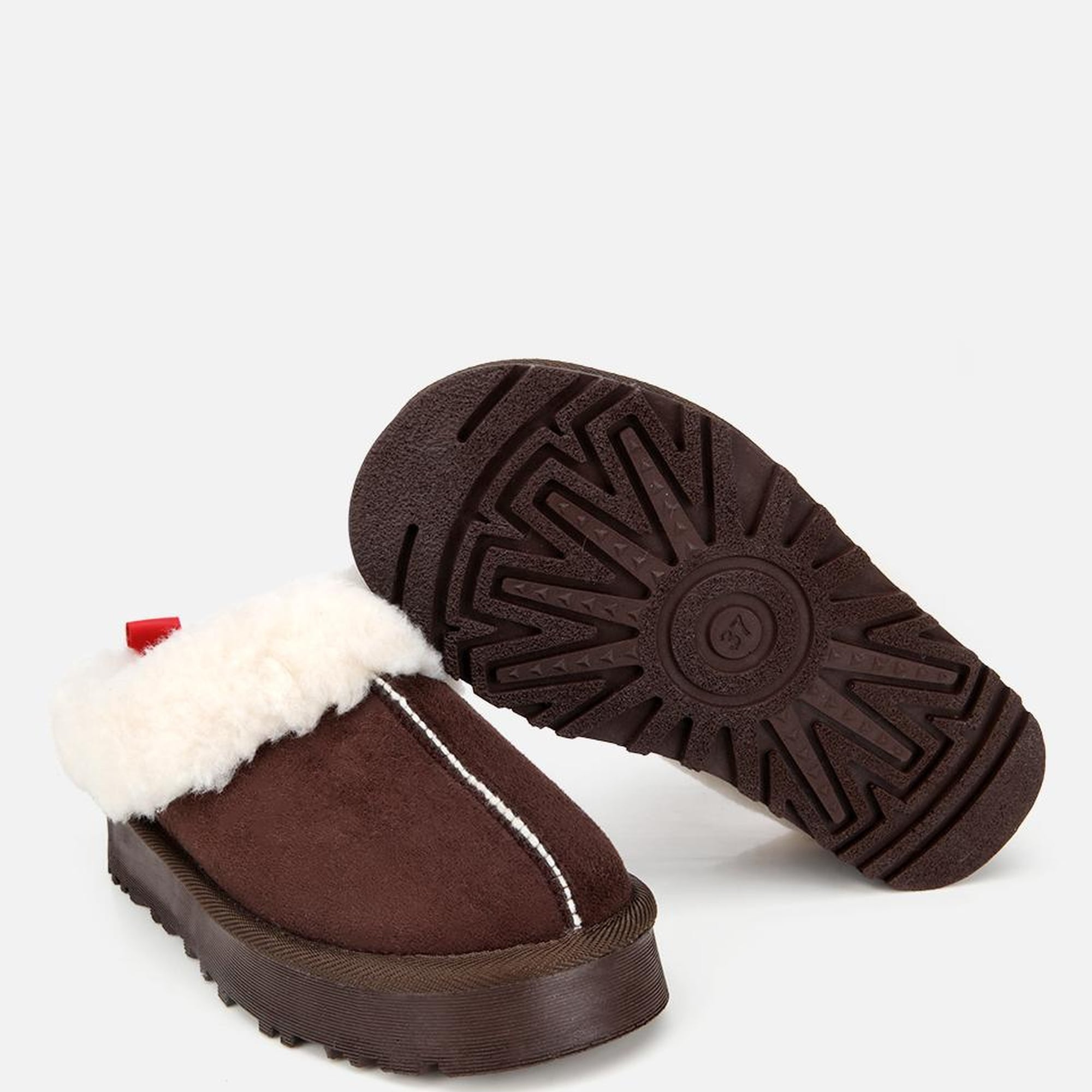 Kadın Süet Kahverengi İçi Kürklü Düz Terlik