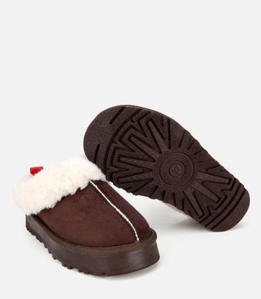  Kadın Süet Kahverengi İçi Kürklü Düz Terlik