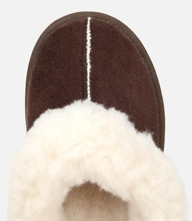  Kadın Süet Kahverengi İçi Kürklü Düz Terlik