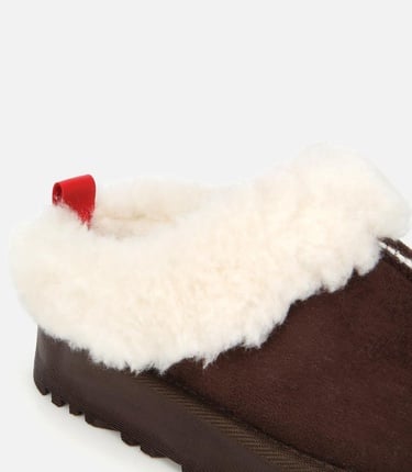  Kadın Süet Kahverengi İçi Kürklü Düz Terlik