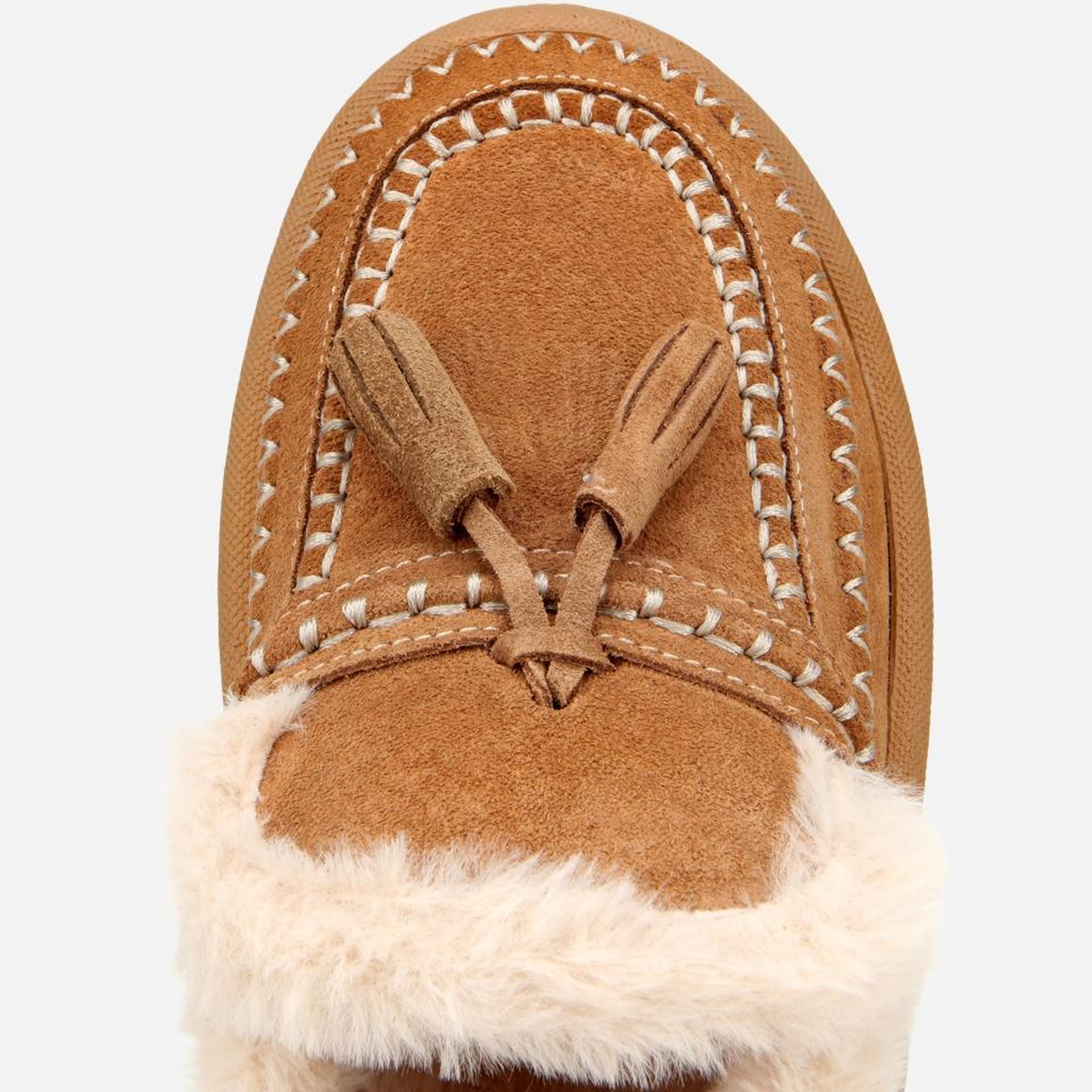 Kadın Süet Deri Taba İçi Kürklü Püskül Detaylı Düz Terlik