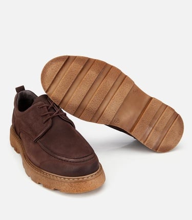  Erkek Nubuk Deri Kahverengi Kalın Tabanlı Günlük Ayakkabı