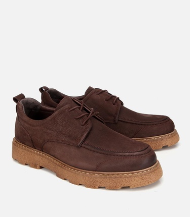  Erkek Nubuk Deri Kahverengi Kalın Tabanlı Günlük Ayakkabı