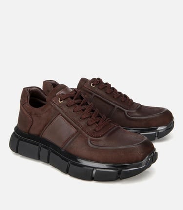  Erkek Nubuk Deri Kahverengi Kalın Tabanlı Spor Ayakkabı