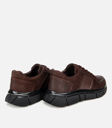  Erkek Nubuk Deri Kahverengi Kalın Tabanlı Spor Ayakkabı