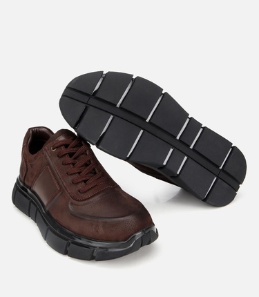  Erkek Nubuk Deri Kahverengi Kalın Tabanlı Spor Ayakkabı