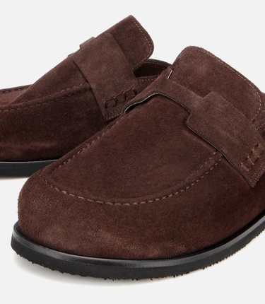  Erkek Süet Deri Kahverengi Düz Terlik