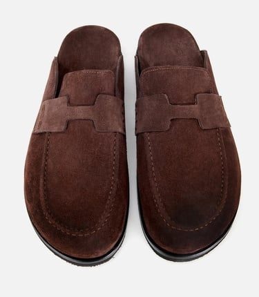  Erkek Süet Deri Kahverengi Düz Terlik