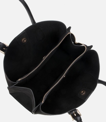  Kadın Süet Siyah Kemer Detaylı Omuz Çantası