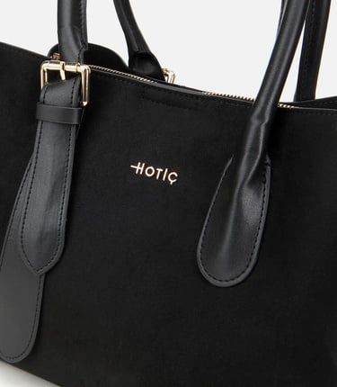  Kadın Süet Siyah Kemer Detaylı Omuz Çantası