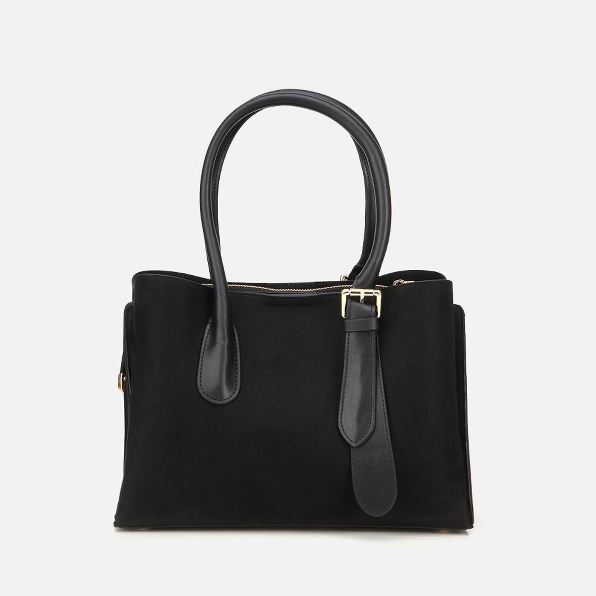 Kadın Süet Siyah Kemer Detaylı Omuz Çantası