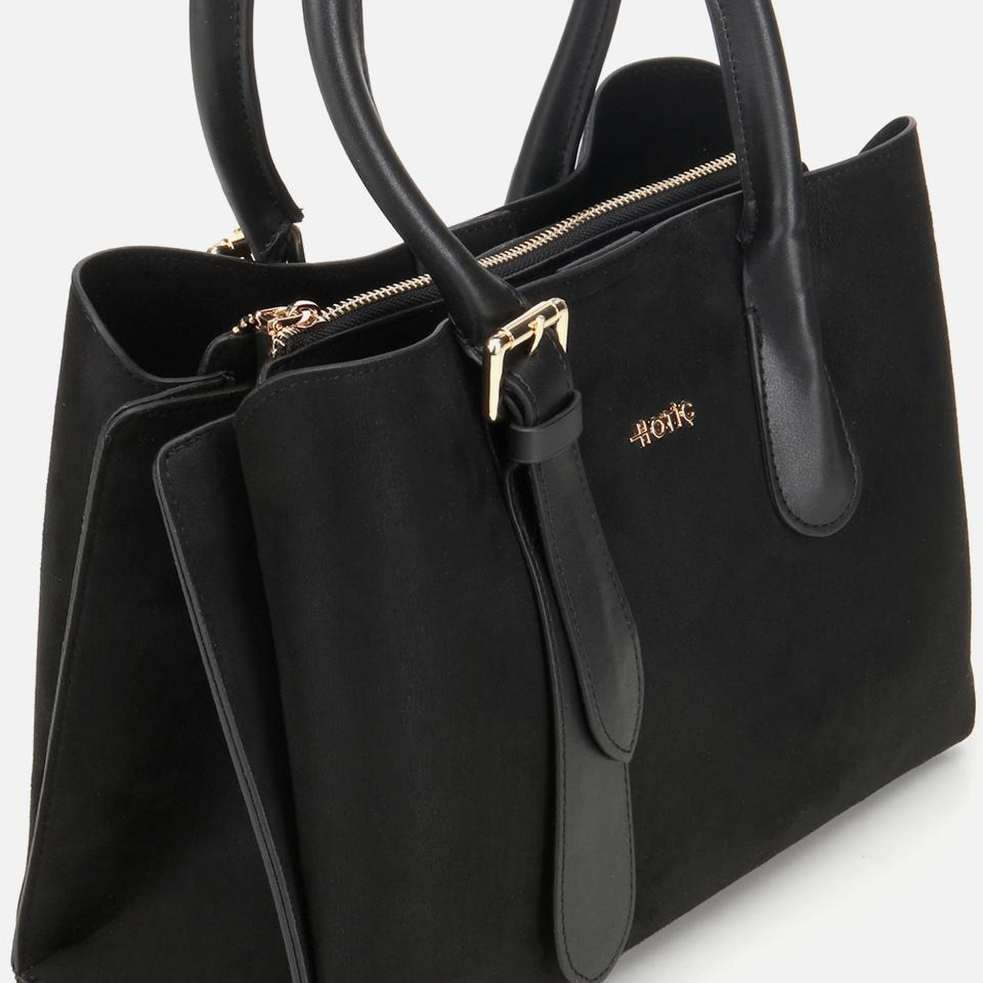 Kadın Süet Siyah Kemer Detaylı Omuz Çantası