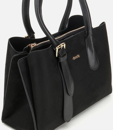  Kadın Süet Siyah Kemer Detaylı Omuz Çantası