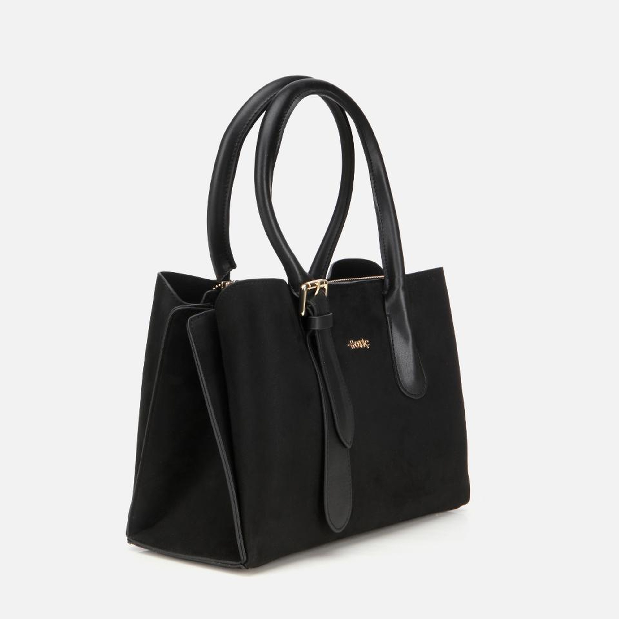 Kadın Süet Siyah Kemer Detaylı Omuz Çantası