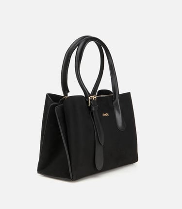  Kadın Süet Siyah Kemer Detaylı Omuz Çantası