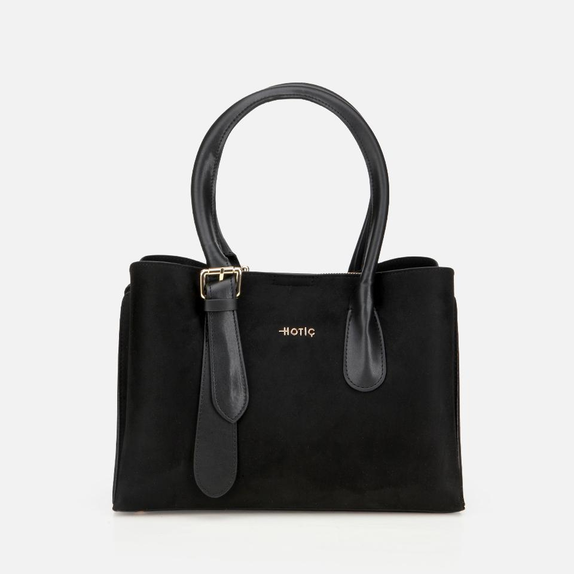 Kadın Süet Siyah Kemer Detaylı Omuz Çantası