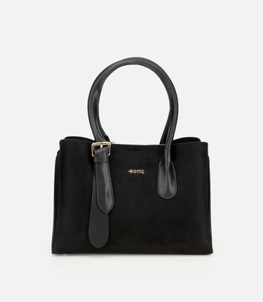  Kadın Süet Siyah Kemer Detaylı Omuz Çantası