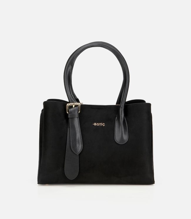  Kadın Süet Siyah Kemer Detaylı Omuz Çantası