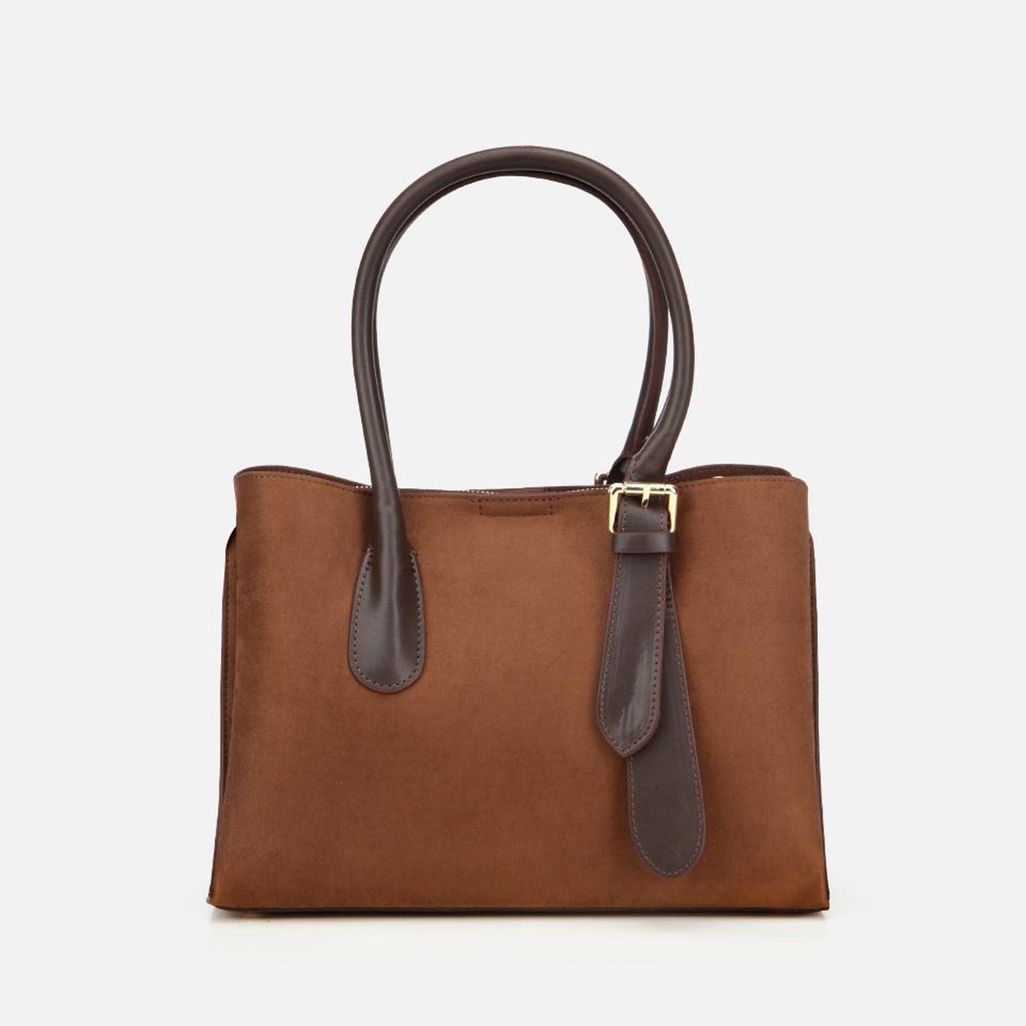 Kadın Süet Taba Kemer Detaylı Omuz Çantası