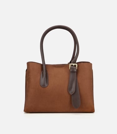  Kadın Süet Taba Kemer Detaylı Omuz Çantası