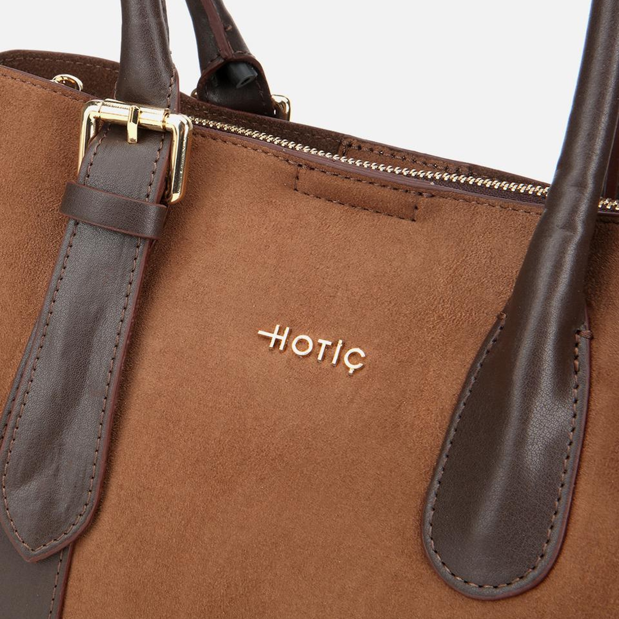 Kadın Süet Taba Kemer Detaylı Omuz Çantası