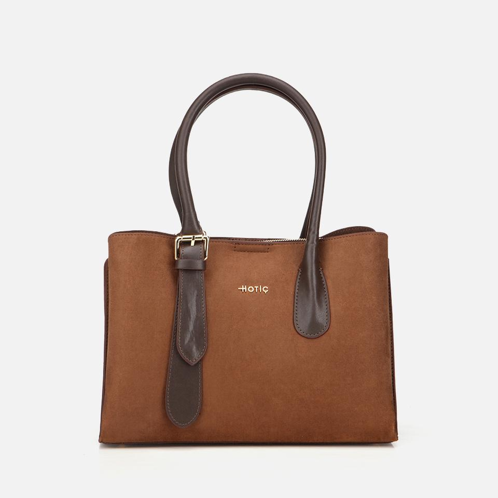 Kadın Süet Taba Kemer Detaylı Omuz Çantası