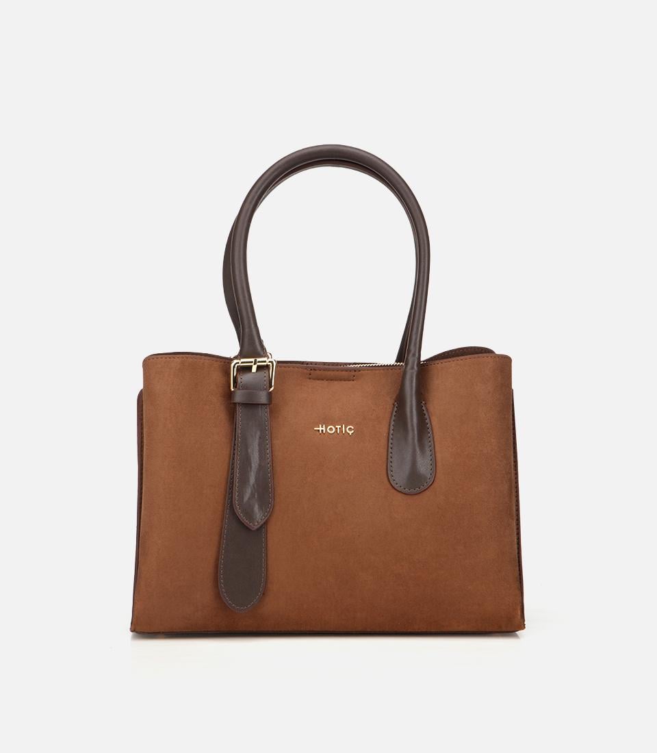  Kadın Süet Taba Kemer Detaylı Omuz Çantası