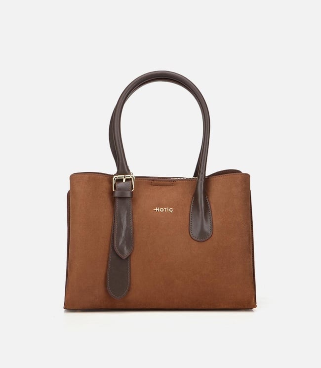  Kadın Süet Taba Kemer Detaylı Omuz Çantası