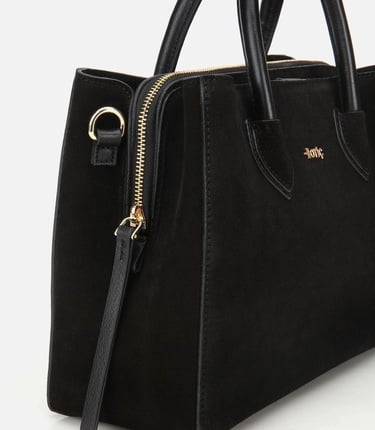  Kadın Süet Deri Siyah Tote Çanta