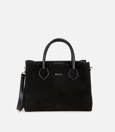  Kadın Süet Deri Siyah Tote Çanta