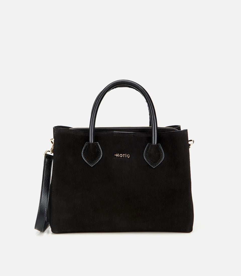  Kadın Süet Deri Siyah Tote Çanta