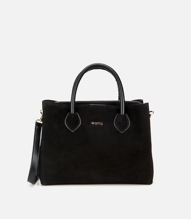  Kadın Süet Deri Siyah Tote Çanta