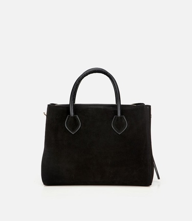  Kadın Süet Deri Siyah Tote Çanta