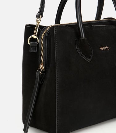  Kadın Süet Deri Siyah Tote Çanta