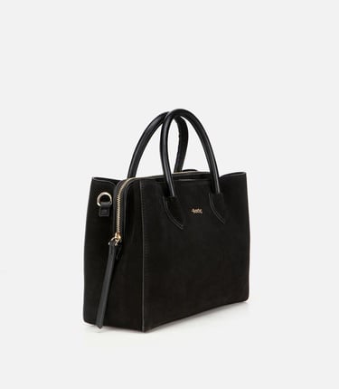  Kadın Süet Deri Siyah Tote Çanta