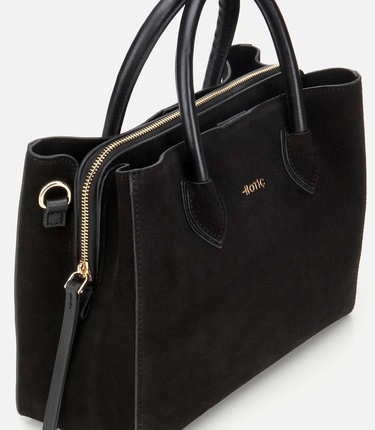  Kadın Süet Deri Siyah Tote Çanta