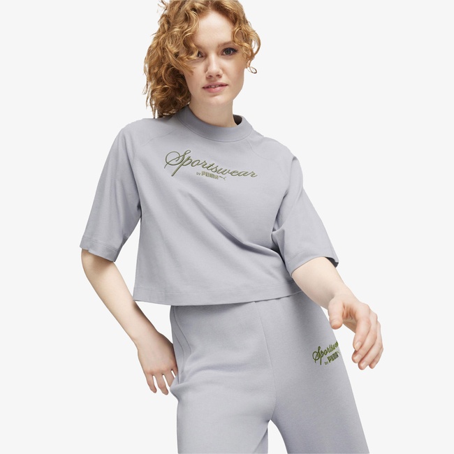  Puma Classics+ Oversized Kadın Gri T-Shirt