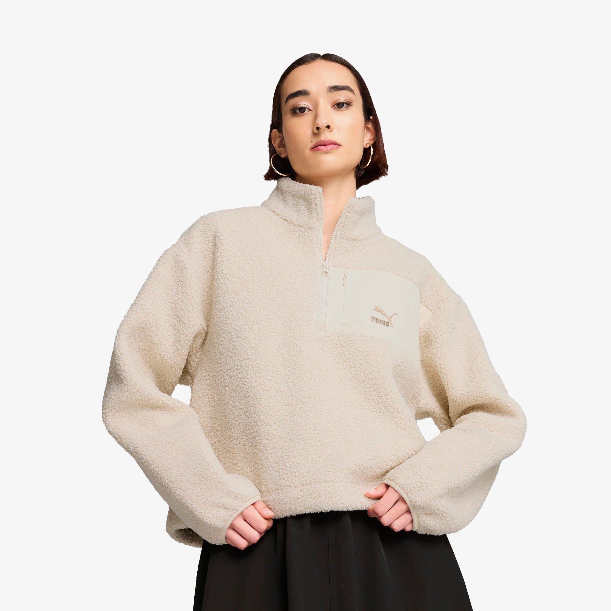 Puma Classics Winterized Half-Zip Kadın Krem Polar Sweatshirt