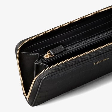  Calvin Klein Croc Long Zip Around Kadın Siyah Cüzdan