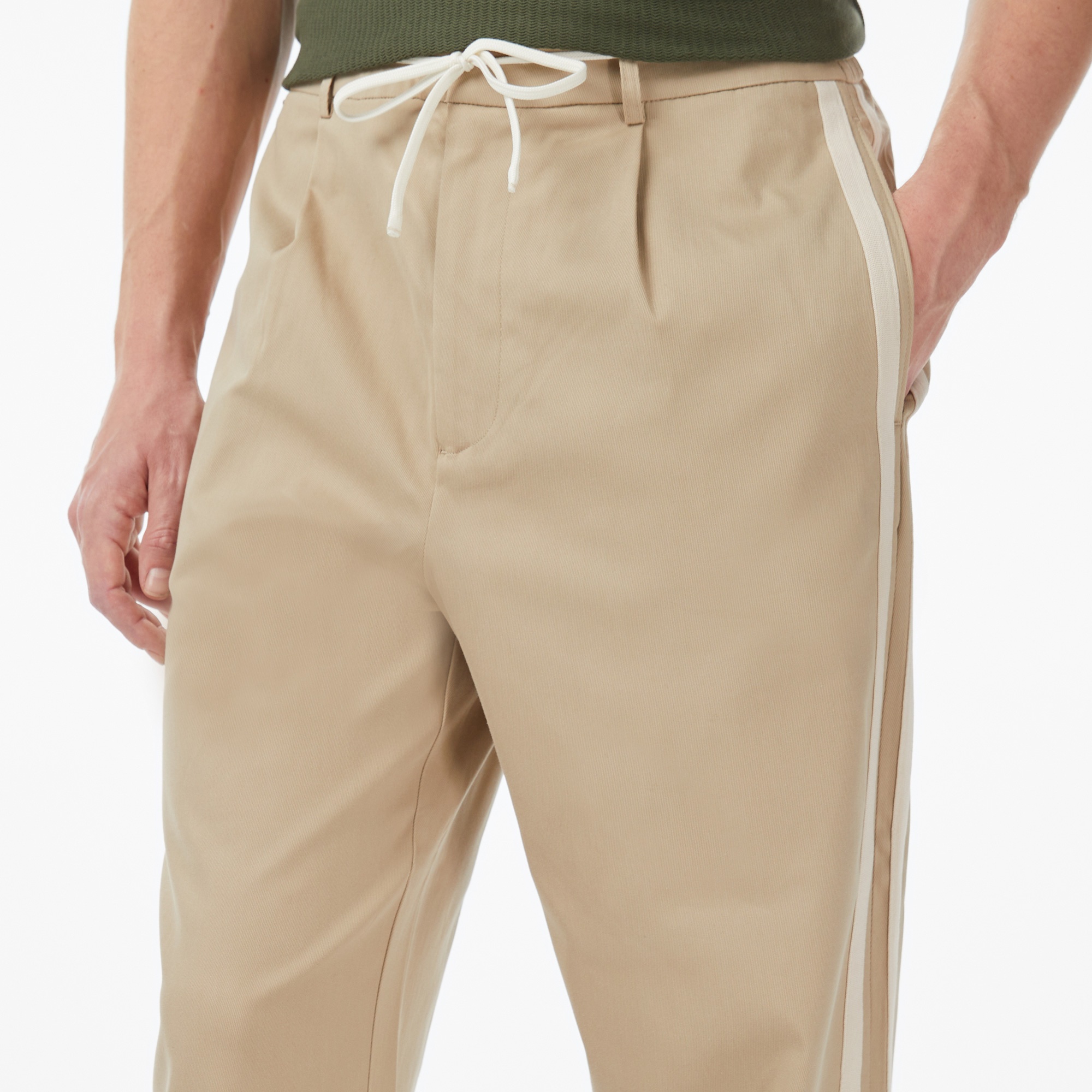 Scotch&Soda Tape-Trimmed Twill Jersey Pleated Erkek Bej Pantolon