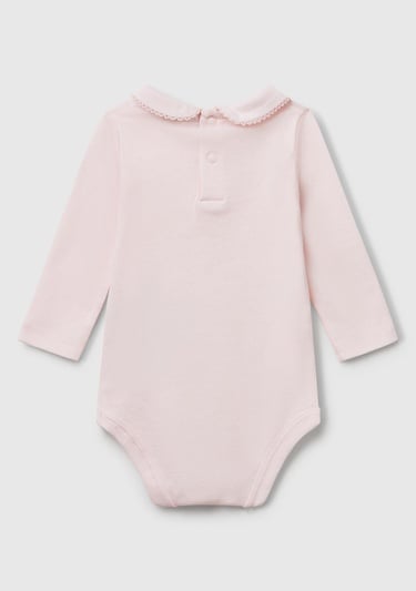  Bebek Pembe Önü Logo İşlemeli Çıtçıtlı Bebek Yaka Uzun Kollu Body