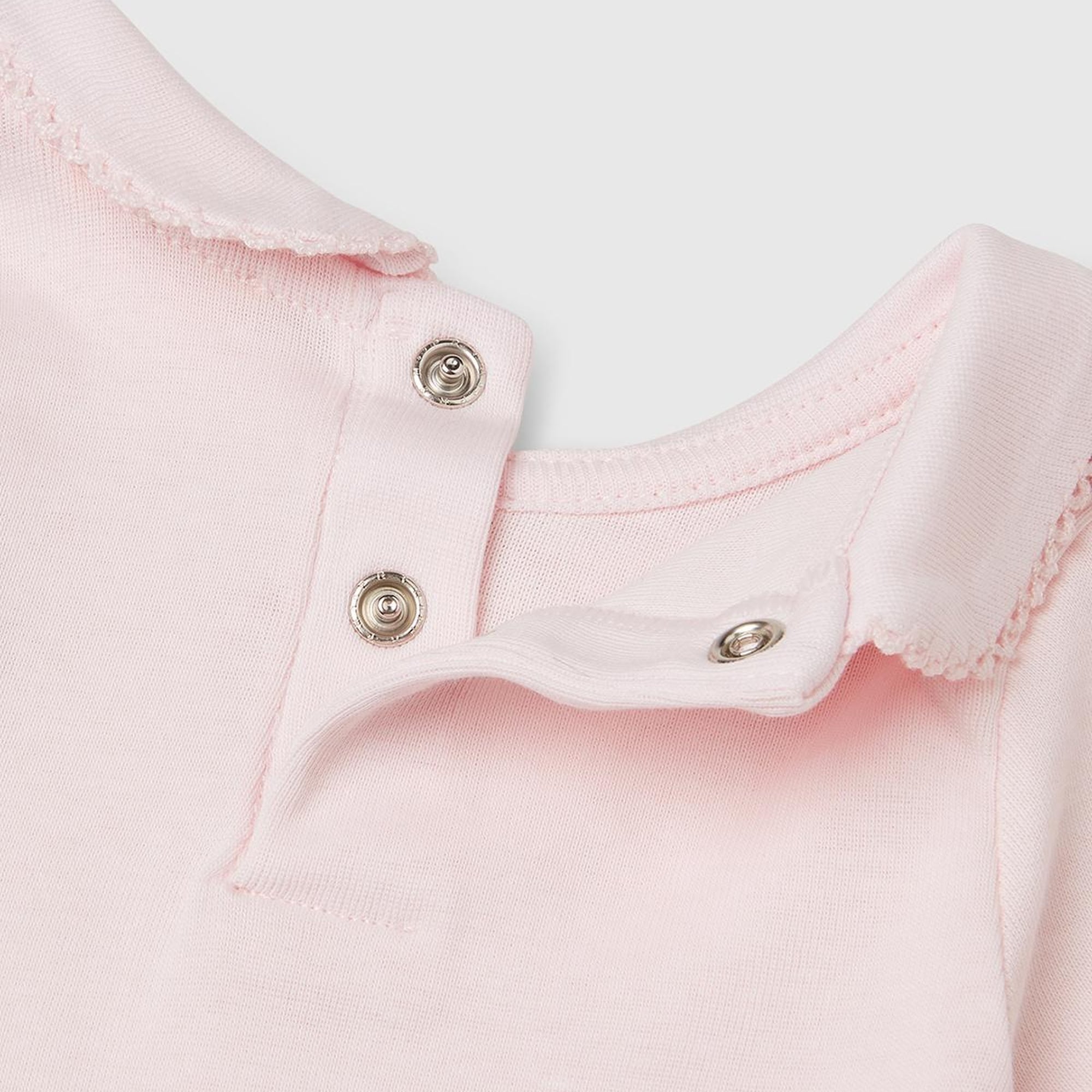 Bebek Pembe Önü Logo İşlemeli Çıtçıtlı Bebek Yaka Uzun Kollu Body