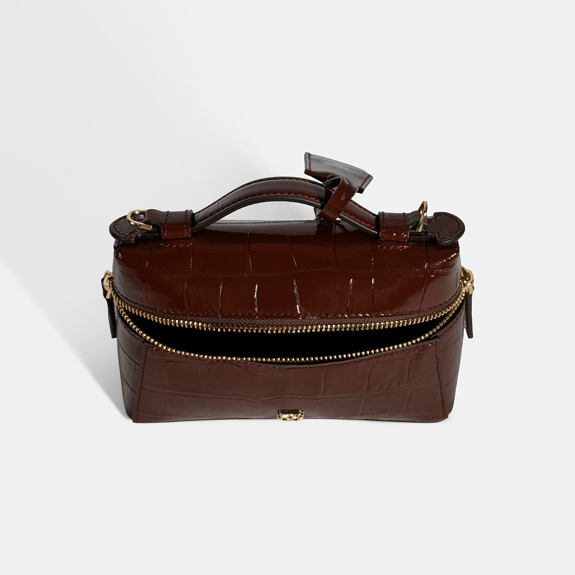 Kadın Bordo Kroko Baskılı Mini Rugan Deri El Çantası