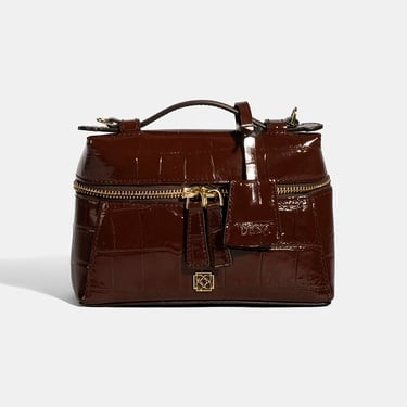 Kadın Bordo Kroko Baskılı Mini Rugan Deri El Çantası